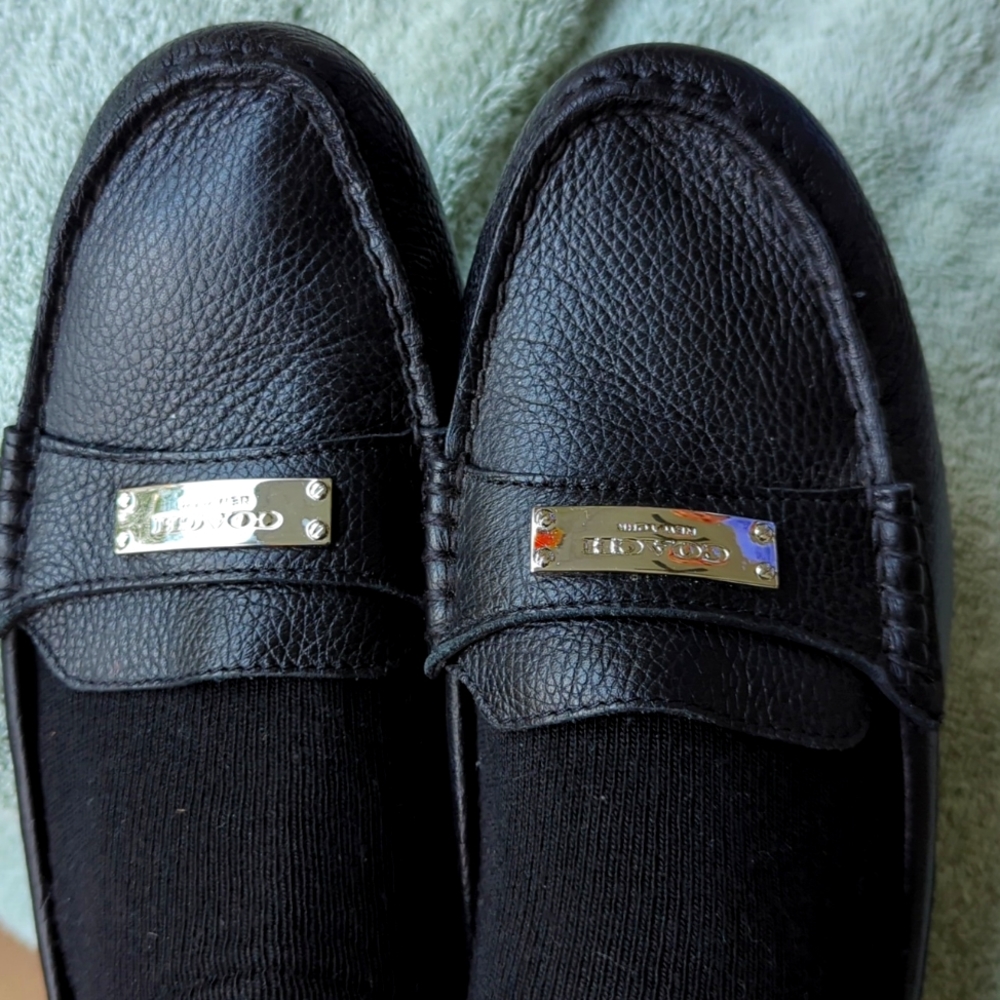 Coach | Fredrica Black Loafer Shoes Pebble Grain Leather | 10